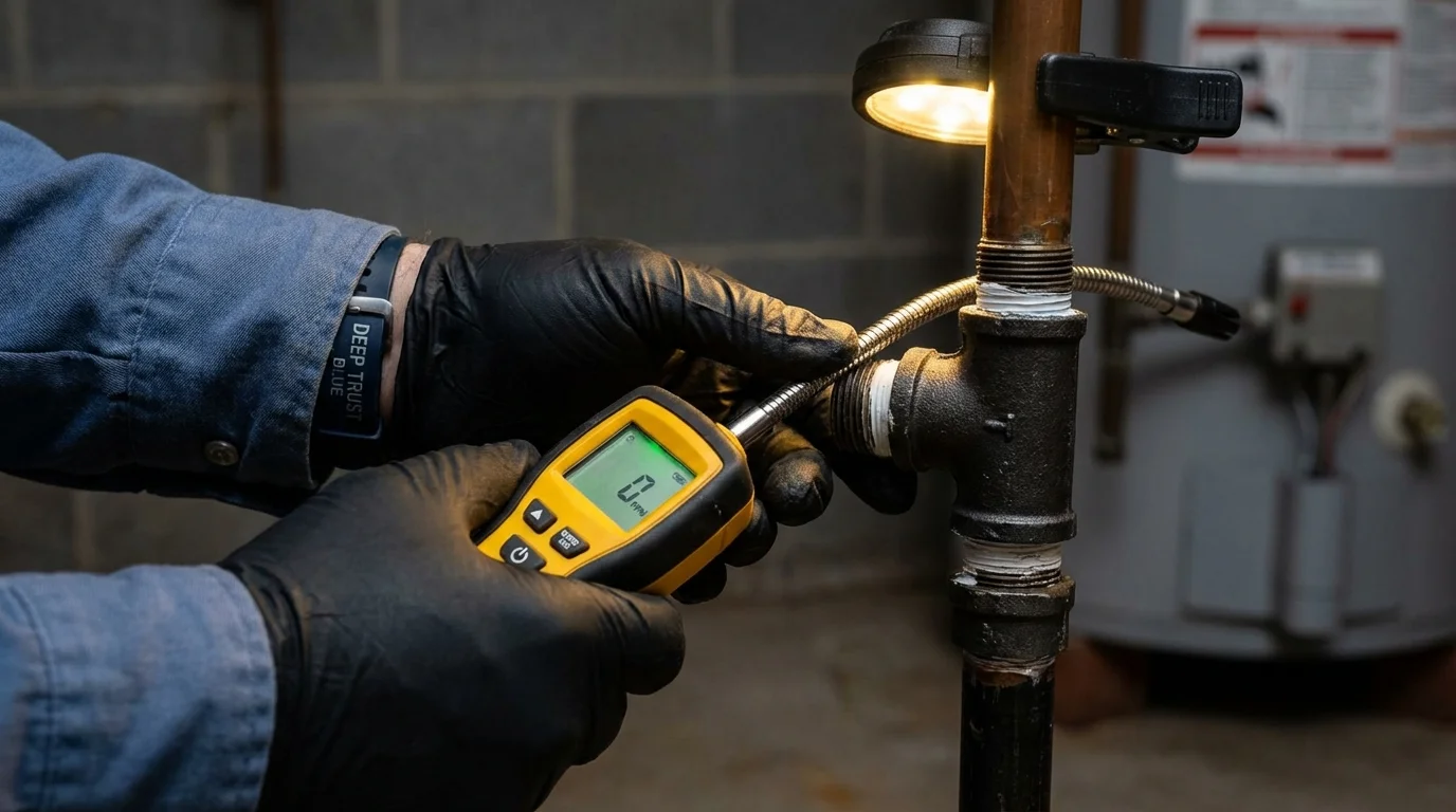 Gas leak detection with electronic sniffer by Johns Plumbing LLC in Jonestown
