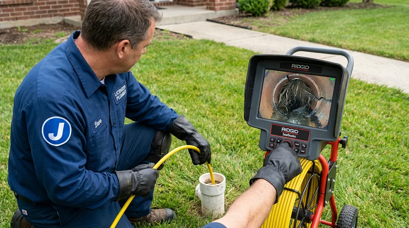 Sewer camera inspection being performed by Johns Plumbing LLC in Jonestown