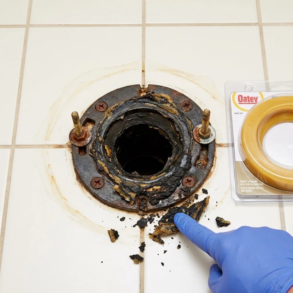 Failed wax ring showing water seepage at the base of a toilet in a Jonestown, MS home