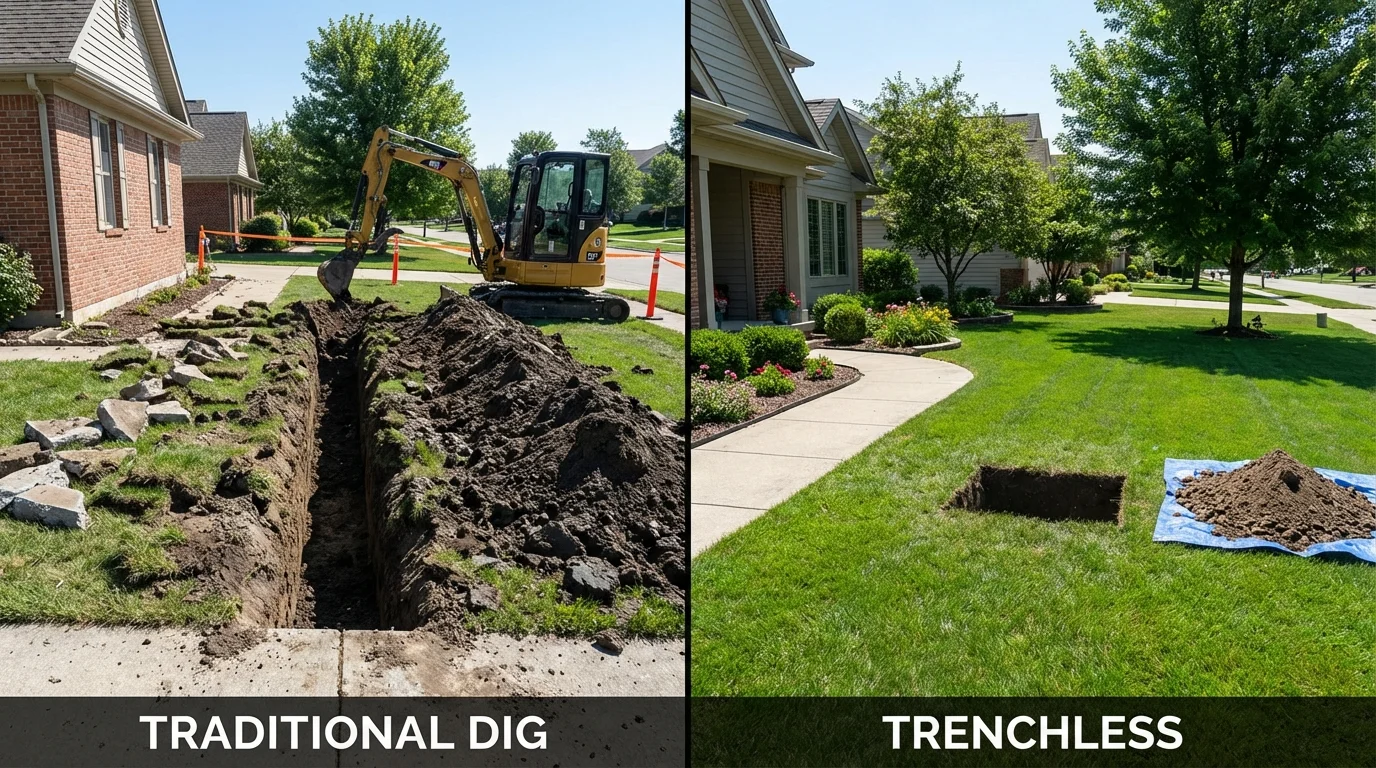Trenchless sewer repair with minimal yard damage versus traditional excavation in Jonestown, MS